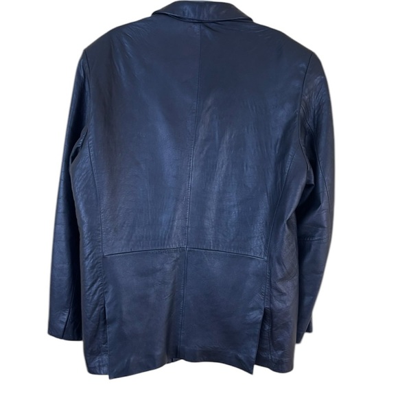 Kenneth Cole Black “70’s” 3 Button Double Vent Classic Leather Blazer Size (L) - Picture 3 of 16